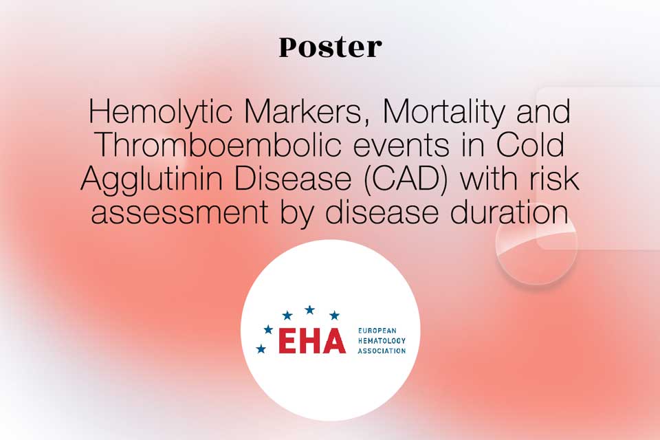 Thumbnail for the poster entitled "Cold agglutinin disease (CAD) is a rare autoimmune hemolytic anemia (AIHA) characterized by classical complement pathway-mediated hemolysis." presented at EHA Congress 2023 by Quinten Health