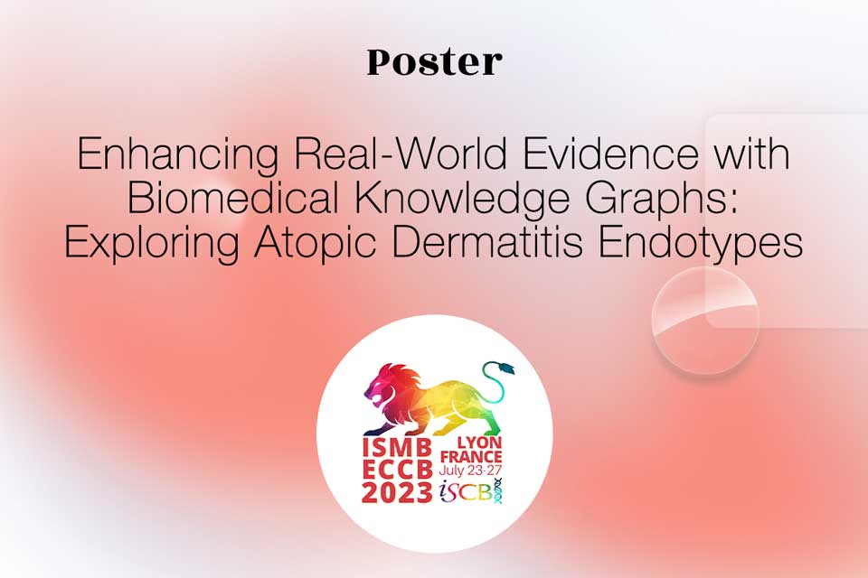 Thumbnail for the Poster entitled "Enhancing Real-World Evidence with Biomedical Knowledge Graphs: Exploring Atopic Dermatitis Endotypes " presented during ECCB Lyon in July 2023 by Quinten Health